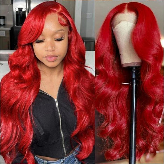 Red Straight and Body Wave 13X6 HD Transparent Lace Front Wig - 180% Density Human Hair, Colored Wig for Women