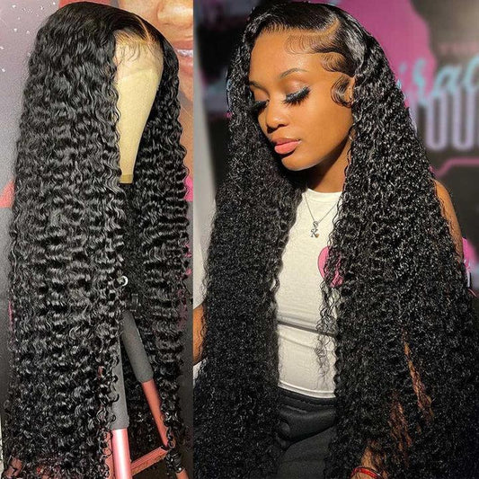 Black Jerry Curl 13x6 HD Transparent Lace Front Wig - 180% Density Human Hair Wig