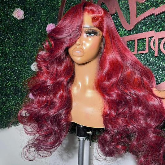 99J Burgundy Body Wave 13X6 Lace Front Wig - 180% Density Human Hair, Colored Wig