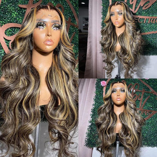Blonde Balayage on Black Body Wave and Deep Wave 13x6/13x4 HD Transparent Lace Front Wig - 200% Density Human Hair, Colored Wig