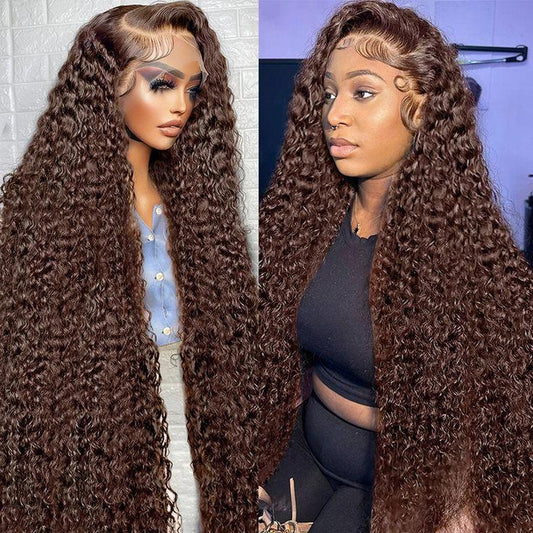 Chocolate Brown Deep Wave 13x4 HD Transparent Lace Front Wig - 180% Density Human Hair, Colored Wig