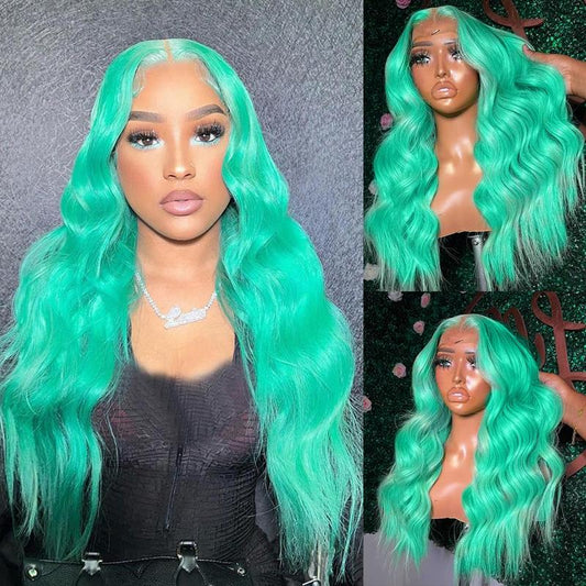 Mint Green Body Wave 13x4 HD Transparent Lace Front Wig - 180% Density Human Hair, Colored Wig