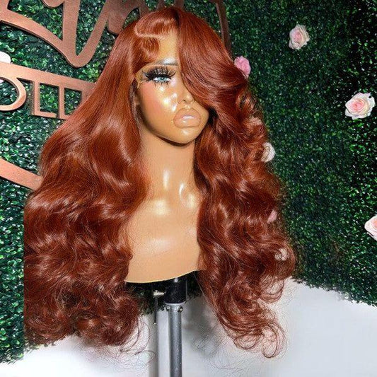 Ginger Orange Body Wave HD Transparent Lace Front Wig - 180% Density Human Hair, Colored Wig
