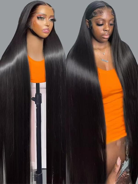 Black Bone Straight 13x6 HD Transparent Lace Front Wig - 180% Density Human Hair Wig