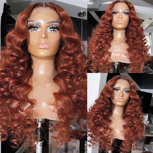 Auburn/Reddish Brown Deep Wave 13X4 HD Transparent Lace Front Wig - 180% Density Human Hair, Colored Wig