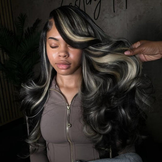 Blonde Highlight Body Wave 13x4 HD Transparent Lace Front Wig - 180% Density Human Hair, Colored Wig