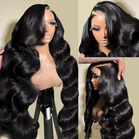 Black Body Wave 13x6 HD Transparent Lace Front Wig - 180% Density Human Hair