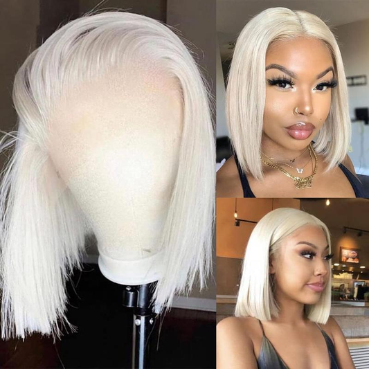 Platinum Straight Bob 13x4 HD Transparent Lace Front Wig - 180% Density Human Hair, Colored Wig
