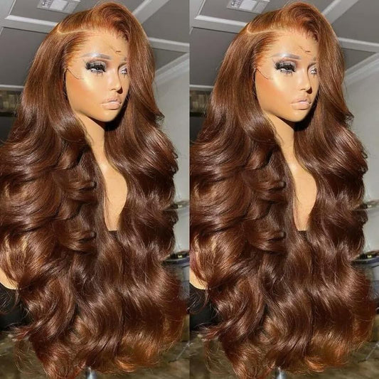 Chocolate Brown Straight and Body Wave 13X6 HD Transparent Lace Front Wig - 180% Density Human Hair, Colored Wig