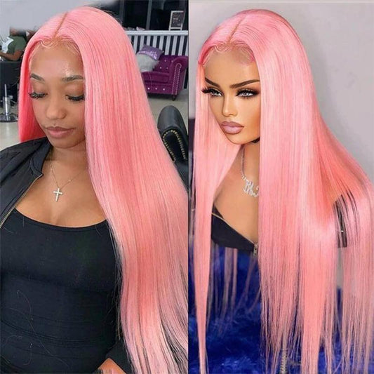 Pink Straight 13x4 HD Transparent Lace Front Wig – 180% Density Human Hair, Colored Wig for Women