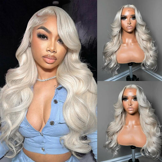 Platinum Blonde Body Wave 13x4 HD Transparent Lace Front Wig - 180% Density Human Hair, Colored Wig