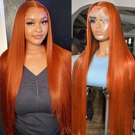 Ginger Straight HD Transparent 13x6 Lace Front Wig Human Hair - 180% Human Hair, Colored Wig