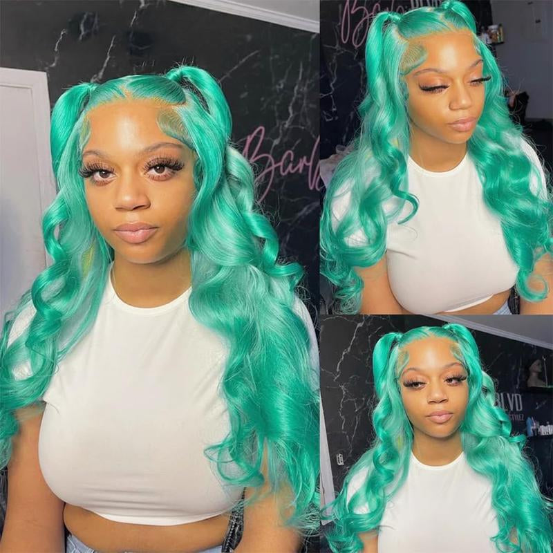 Mint Green Body Wave 13x4 HD Transparent Lace Front Wig - 180% Density Human Hair, Colored Wig